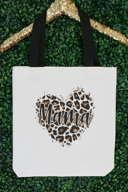 Mama Leopard Heart Graphic Tote Bag