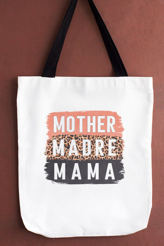 Mother Mama Madre Leopard Black Graphic Tote Bag
