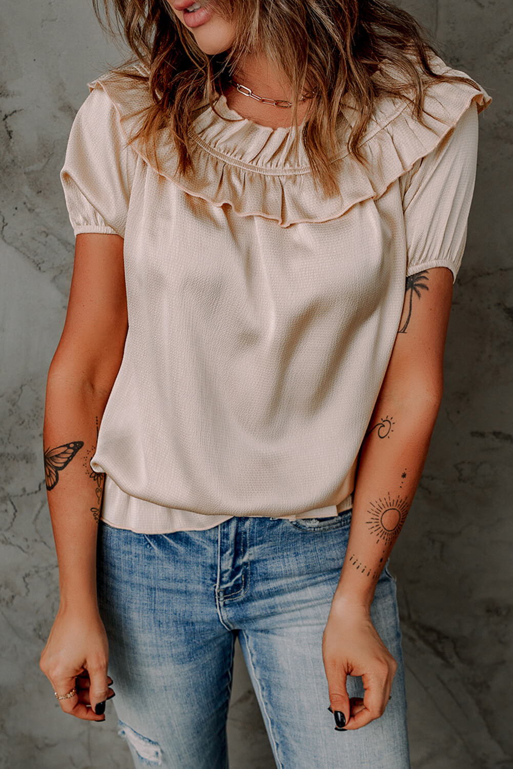 Ruffled Off-Shoulder Short Sleeve Top