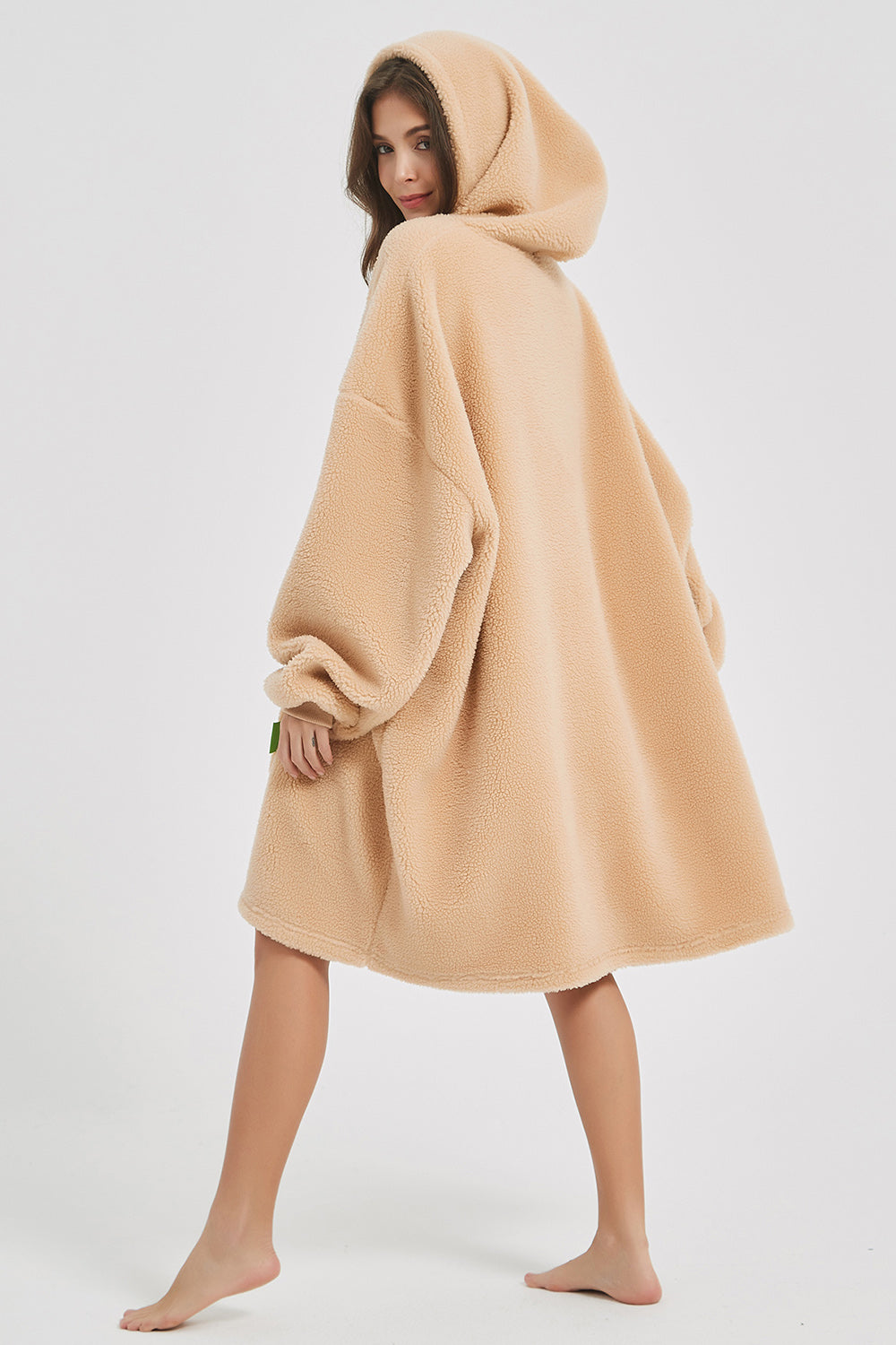 Lantern Sleeve Oversized Hooded Fuzzy Lounge Dress