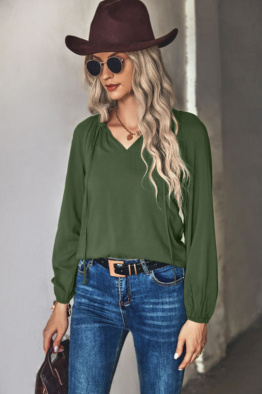 Gathered Detail Tie-Neck Blouse