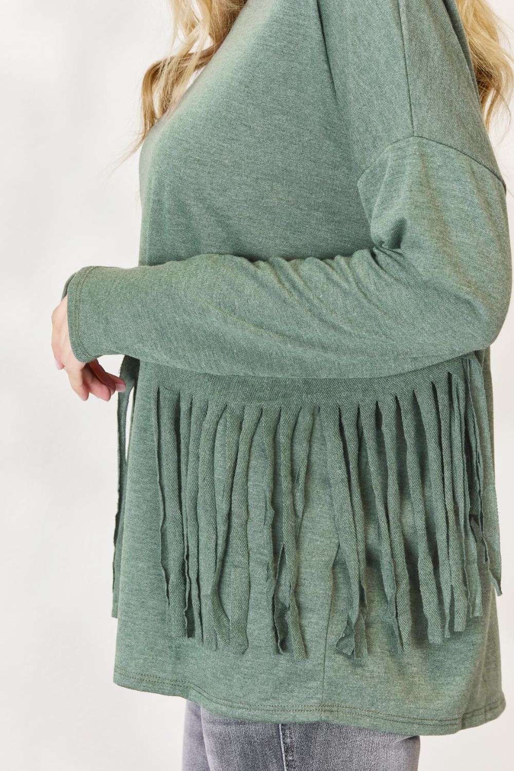 Celeste Full Size Fringe Detail Long Sleeve Top