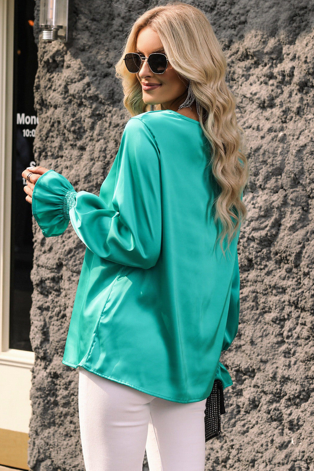 Flounce Sleeve Keyhole Blouse