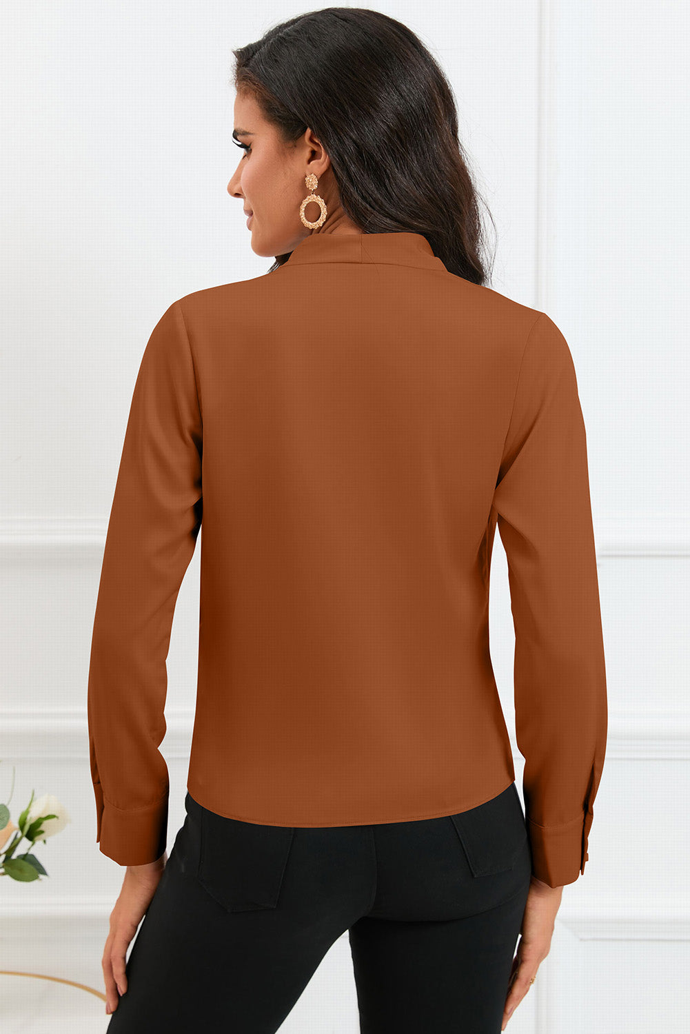 V-Neck Buttoned Long Sleeve Blouse