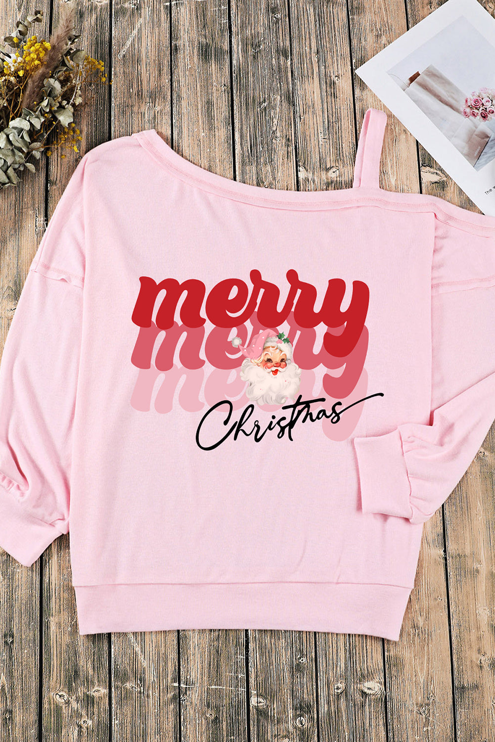 MERRY CHRISTMAS Graphic Asymmetrical Neck Top