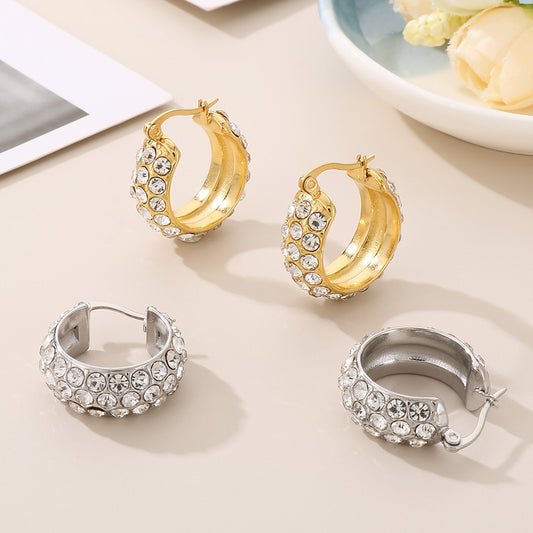 Titanium Steel Rhinestone Hoop Earrings